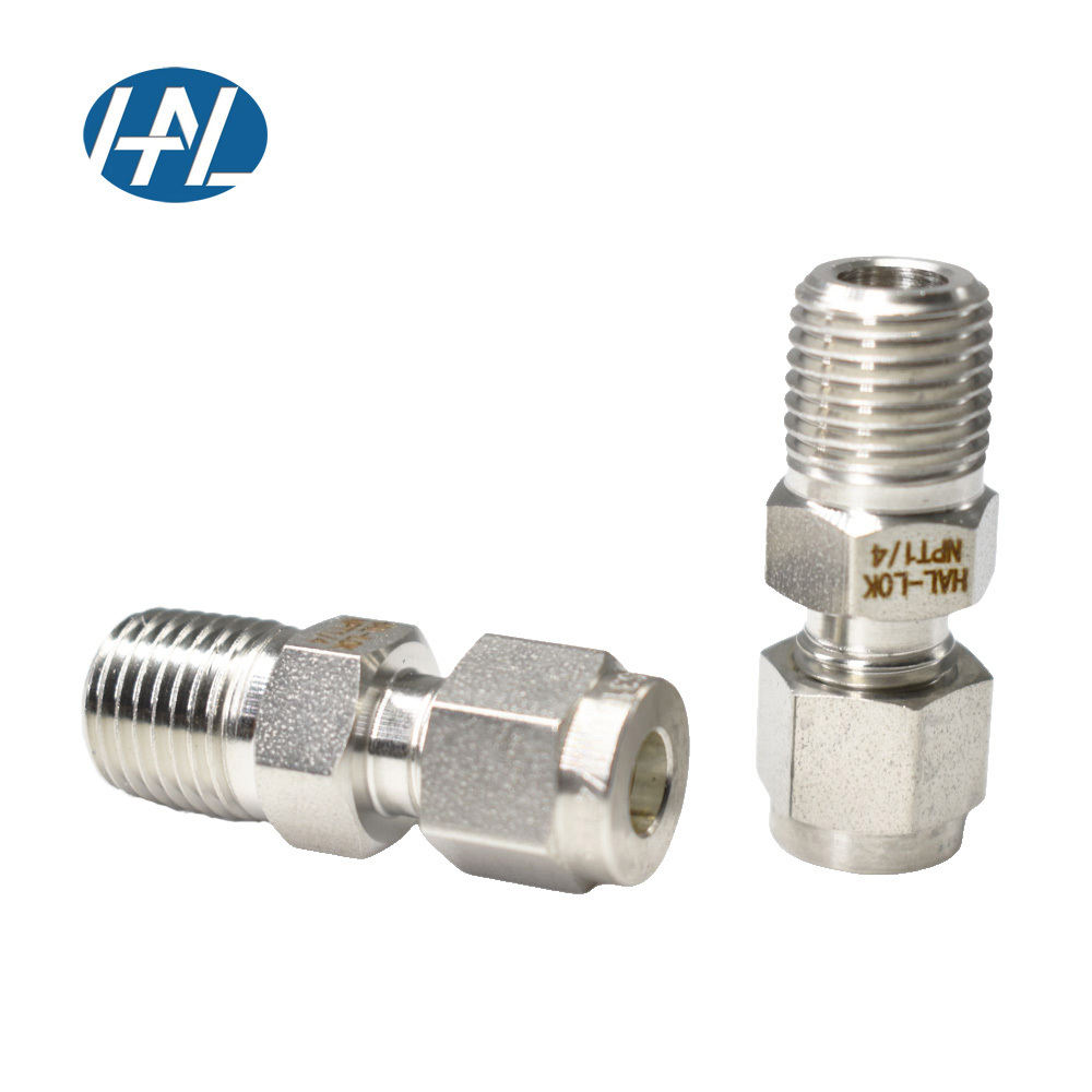 Haoliu stainless steel 2mm to 25mm double ferrule straight through intermediate joint external thread terminal joint