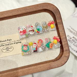 Conception # 3181 Faux ongles à presser faits main, forme bec de canard, avec motifs 3D de sapin de Noël, clochettes, rennes mignons, <span class=keywords><strong>cannes</strong></span> de bonbon et nœuds - Product Image 1