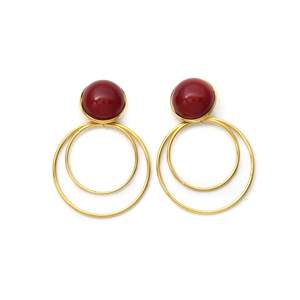Boucles d'oreilles plaquées or en acier inoxydable 316L avec pierre rouge, double anneau, bijoux tendance - Product Image 1