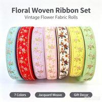 Ruban en nylon à filament brillant de 2,5 cm, broderie jacquard florale de style ethnique, accessoires pour cheveux, coiffes, garnitures pour chaussures, chapeaux et sacs, 50