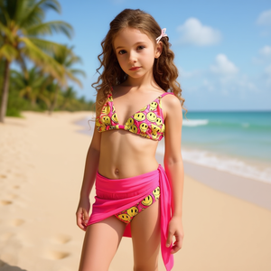 Ensemble bikini imprimé sourire pour enfants HDJ avec jupe enveloppante, taille 3/4 5/6 7/8 9/10 11/12, maillot de bain pour filles - Product Image 2