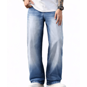 بنطلون جينز رجالي واسع الساق بتصميم عتيق متدرج اللون، بنطلون دنيم هيب هوب Y2K مغسول، ملابس الشارع الفضفاضة، بنطلون كاجوال - Product Image 2