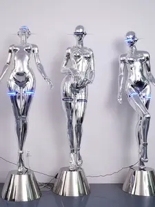 ホテルモダンリビングルームショッピングモールSFロボット電気メッキ彫刻装飾展示ホールバー床アート装飾