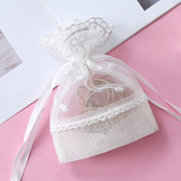 Sacs à cordon cadeau tournesol blanc, Organza bijoux bonbons dragées sac mariage anniversaire fête noël emballage de rangement