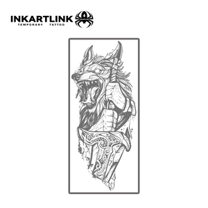 INKARTLINK Autocollant Tatouage Loup Guerrier Épée Poignard Totem Viking Fenrir Prédateur Esthétique Herbacé 15 Jours Lot en Gros - Product Image 3