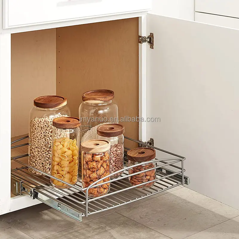 Verchromte Single Wire Basket Unterbau schiene Ausziehbarer Schrank Schiebe schublade Organizer für Küchen unter schränke