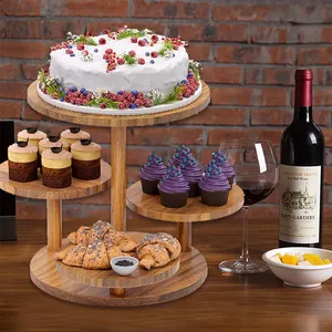 4 Tier Round Cupcake Tower Stand For 50 Cupcakes Wood Cake Stand With Tiered Tray Decor Farmhouse Tiered Tray Display