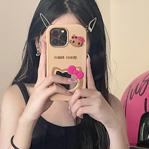 Funda de teléfono móvil suave de silicona KT CAT a la moda <span class=keywords><strong>con</strong></span> un espejo, funda de teléfono móvil anticaída de dibujos animados bonitos para IPhone16 15 14promax - Product Image 3
