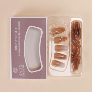 Uñas portátiles hechas a mano, venta al por mayor, pegatinas de purpurina nacaradas degradadas blancas lechosas de largo medio, puntas de uñas extraíbles - Product Image 4