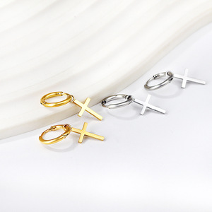 ต่างหูแบบห่วงไขว้ ชุบทอง 18k สแตนเลสสตีล สำหรับผู้หญิง แฟชั่นต่างหูแบบห้อย - Product Image 1