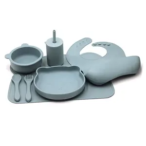 Silicone Baby Supplies Products Feeding Set Baby Items Dinner Plate Cutlery Set Suction Plate Dishwasher Safe