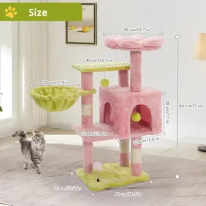 منصة قطط متكاملة على شكل شجرة للتسلق، بتصميم بسيط بلون الماكارون، موفرة للمساحة، مناسبة لجميع الفصول - Product Image 3