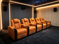 Luxuriöses Heimkino-Relaxsofa aus orangefarbenem Leder, elektrischer Kinosessel mit Getränkehalter, Sitzgelegenheit für private Filmräume