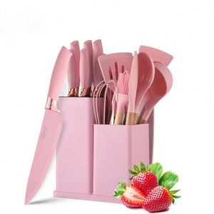 Hot Sell 19-Piece of Silica Gel Utensil With Wooden Handle and Cuttings Board Storage Bucket Kitchen Gadget Set - Product Image 4