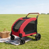 Poussette pour grand chien, design pliable imperméable, guidon réglable, toit en maille respirante, double porte d'entrée, 4 roues, matériau ABS