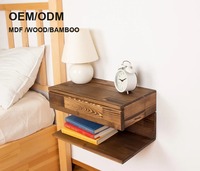 Table de chevet murale flottante en bois OEM avec 1 tiroir et étagère ouverte pour rangement de chambre à coucher – Vente en gros