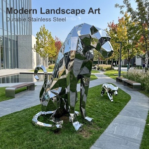 Scultura Moderna di Leopardo in Acciaio Inossidabile a Specchio, Statua Geometrica Sfaccettata di <span class=keywords><strong>Pantera</strong></span> per Decorazione Esterna di Giardini e Hotel di Lusso - Product Image 5
