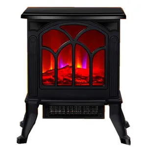 18 Inch Height Mini Electric Fireplace Tabletop Portable Heater 1500W Black Metal Frame Room Heater Space Heater Freestanding