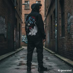 Sudadera con Capucha FOXA para Hombre, Bordada con Dragón, 100% Algodón Tejido, Transpirable, Estilo Urbano - Product Image 4