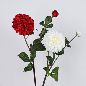 Meng Jie <b>Artificial</b> Dahlia <b>Silk</b> <b>Flower</b> 2 Heads Pink And White Indoor Home Decor Wedding Floral Arrangement - Product Image 3