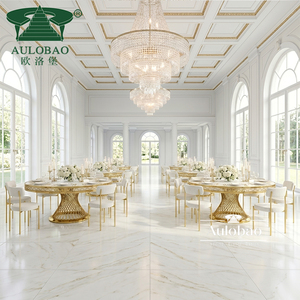 Muebles para Banquetes, Mesa Redonda de Boda con Base de Acero Inoxidable Dorado, de Lujo - Product Image 6