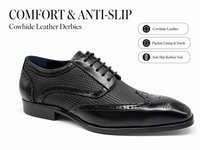 Chaussures Richelieu brogues en cuir véritable noir tressé et gaufré pour hommes, à lacets, bout rond, pour le bureau, les affaires et les mariages