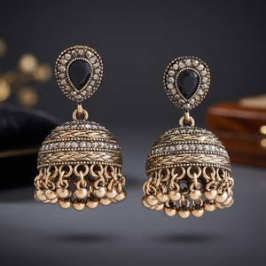 Trendy Fashion Women's Black Stone Bell Shape Drop Earrings Zinc Alloy 21g Party Occasion 178744 - Product Image 2