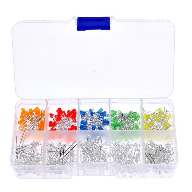 5 Types 300 Pieces 3mm Yellow Red Blue Green Orange Round High-brightness Transparent 3V LED Light Beads Kit