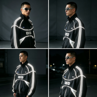 Maßgefertigte Reflektierende Streifen Farbblockierung Outdoor Techwear Wasserdichte Windjacke Schwarze Streetwear Wanderjacke für Herren Gorpcore-Stil