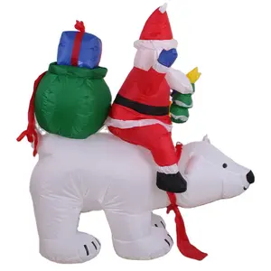 Premium 1.2m Polar Bear With Gifts Christmas Inflatable Adorable Riding Polar Bear Holiday Season Santa Claus With