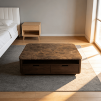 Table Basse de Luxe Moderne en Marbre Naturel Marron Foncé avec Tiroirs, Meuble de Salon, Ensemble de Tables Basses à Grands Socles