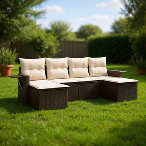 Conjunto de Sofá de Jardín Marrón con Almacenamiento, Muebles de Exterior de 4 Plazas, Diseño Contemporáneo de Mimbre y Ratán - Product Image 2