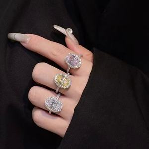 高品质925银色奢华珠光金手指戒指大矮胖粉色锆石承诺女性宝石结婚订婚戒指 - Product Image 5