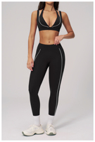 Ensemble de yoga Yimo tendance avec contraste de couleurs et faux deux pièces, poches latérales, pour femme, tenue de sport et de fitness