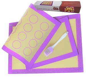 Lot <span class=keywords><strong>de</strong></span> 4 tapis <span class=keywords><strong>de</strong></span> cuisson en silicone comprenant un tapis <span class=keywords><strong>de</strong></span> cuisson à mesurer tapis <span class=keywords><strong>de</strong></span> pâtisserie pour macarons brosse demi-<span class=keywords><strong>feuille</strong></span> pour outils <span class=keywords><strong>de</strong></span> pâtisserie - Product Image 2