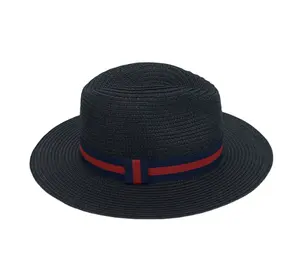 Özel amerika hasır şapkalar siyah Sombrero kağıt şapkalar kırmızı ve mavi şerit erkek hasır şapka ile Fedora