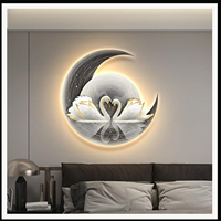 Art mural LED Swan Moon, impression animale ronde illuminée pour chambre à coucher, salon, hôtel, intérieurs romantiques contemporains