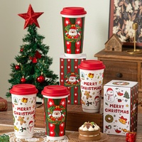 Tasse à café en céramique portable imprimée pour Noël avec couvercle, motif festif Père Noël, mug de voyage pour les fêtes et le quotidien, cadeau de Noël