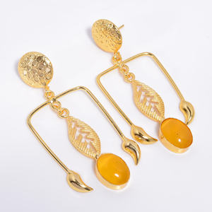 Pendientes de moda chapados en oro de 14 quilates con piedras preciosas de latón hechos a mano, proveedor de joyas de piedras preciosas de latón, fabricante de joyas de latón antiguo - Product Image 4