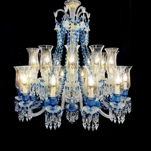 Blue Candle Holders Crystal Chandelier Rhinestone Earrings Wedding Decoration Modern Dining Chandelier For High Ceiling