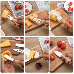Ensemble de 4 couteaux à fromage, manche en bois, acier inoxydable, écologiques, durables, ustensiles de cuisine, couteaux à beurre de cacahuètes, usage domestique - Product Image 4