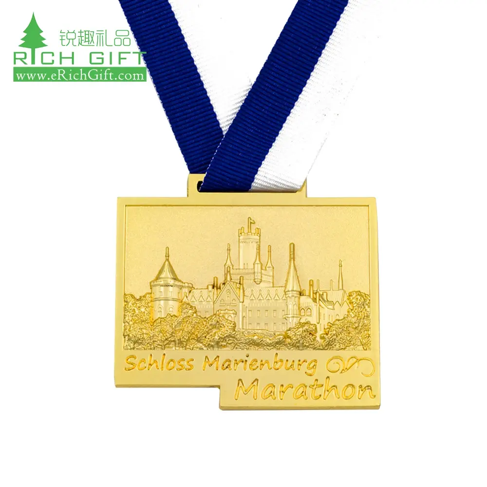 Uniek Ontwerp Kampioenschap Medaillons Dubbelzijde 3d Reliëf Logo Sport Marathon Gouden Medaille Met Lanyard