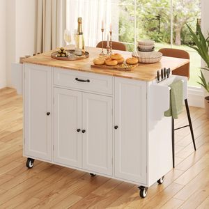 Carrito de Cocina Moderno SENYU con Ruedas y Superficie de Madera, Carrito de Almacenamiento Blanco para Comedor - Product Image 3