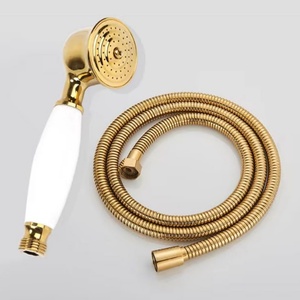 Perfect Adjustable Replacement Bathroom Flexible Shower Hose Pipe Luxury Gold Polished Brass Telephone HandHeld Shower Head Set - Product Image 1