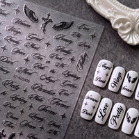 Autocollants gothiques pour ongles, 4 pièces, noir, or, argent, ailes d'ange, croix, lettres, autocollants auto-adhésifs, fournitures de manucure Vintage pour Nail Art