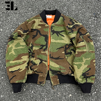 Blouson Bomber Court Matelassé en Twill de Coton Délavé Camouflage Style Vintage Distressed LARSUR – Fabrication Personnalisée