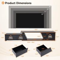Meja TV Kayu LED Modern yang Dapat Diperpanjang, Konsol Media Hitam dengan 2 Laci untuk Ruang Tamu Kamar Tidur
