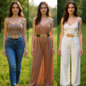 Cinturón elástico con hebilla redonda doble de madera para mujer, cinturón de moda de 5 cm - Product Image 2