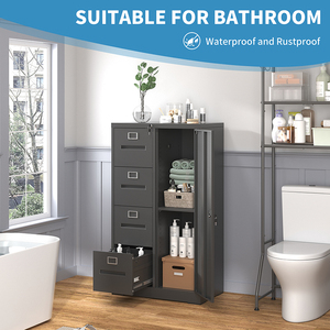 أثاث مكتب أمن خزانة فولاذية بباب واحد خزانة منخفضة 4 أدراج خزانة حفظ باللون الأسود - Product Image 5