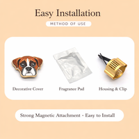 Diffuseur de parfum pour voiture avec broderie de chien mignon à clipser sur la grille d'aération |   Diffuseur de voiture en alliage d'aluminium, évaporation naturelle, parfum longue durée |   OEM